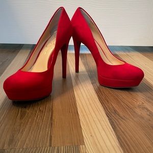 Red Velvet Heels. Worn once for Halloween. Perfect condition.
